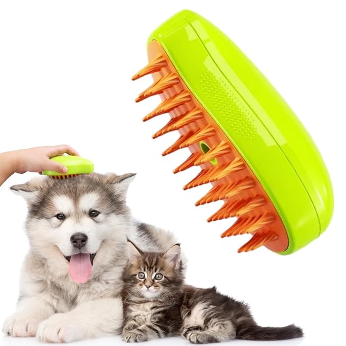 Cat Steamy 3-in-1 Self-Cleaning Grooming Brush - Multifunctional Hair Comb, Cleaner & Spray Comb for Cats and Dogs (Green)