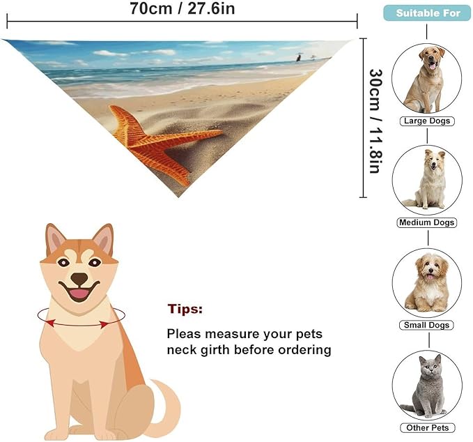 Dog Bandana Spring Pet Scarf Adjustable Triangle Sea Beach Starfish Printing Dog Bib Washable Polyester Puppy Bandana for Small Medium Large Dogs Cat Birthday Party Supplies