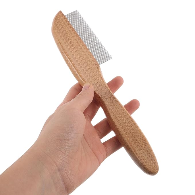 Pet Detangling Comb with Stainless Steel Teeth - Removing Matted Knots & Tangles - Detangler Tool with Wooden Handle for DIY Dog & Cat Grooming