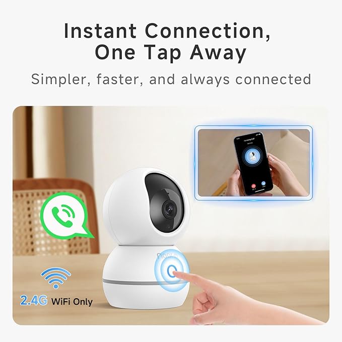 Noorio 2K Security Camera Indoor, Pan/Tilt Pet Camera with Speaker, One Touch Call Baby Monitor Dog Cam, Plug-in 24/7 SD&Cloud Storage, Color Night Vision, 2.4G WiFi, CS201, 2Pcs