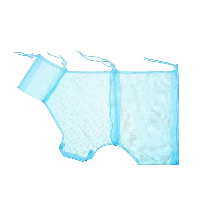 6 Pcs Cat Bathing Grooming Set - Adjustable Mesh Bathing Bag, Nail Clipper, Mesh Muzzle, Massage Brush, Tick Remover Tool & Nail File (Blue)