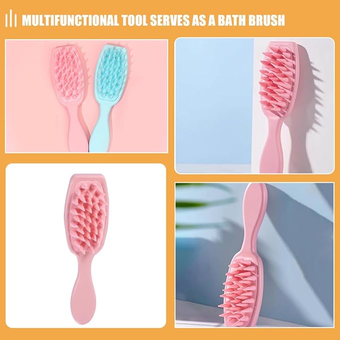 VILLCASE Dog Bath Scrubber Silicone Handle Pet Massage Brush for Grooming and Cleaning with Soft Bristles, Pink Puppy Bathing Supplies for Dogs and Cats