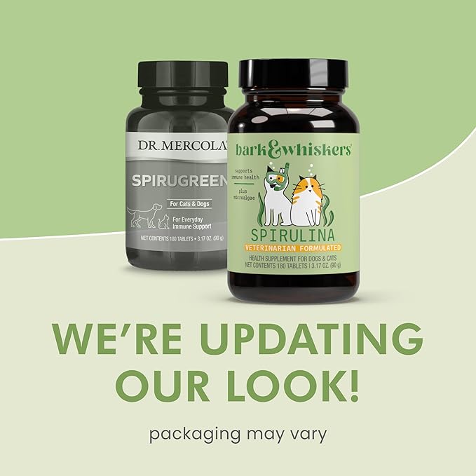 Dr. Mercola SpiruGreen for Cats & Dogs - Antioxidant Support - Spirulina & Astaxanthin - Nutrient-Dense Microalgae Formula - 180 Tablets