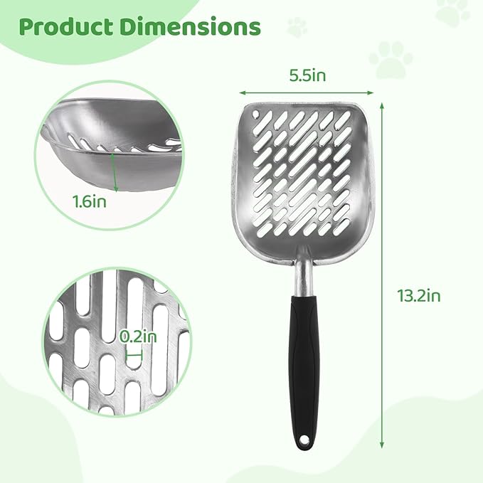 Heavy-Duty Cat Litter Scoop with Long Handle, Aluminum Alloy Poop Sifter, Non-Stick for Easy Cleaning