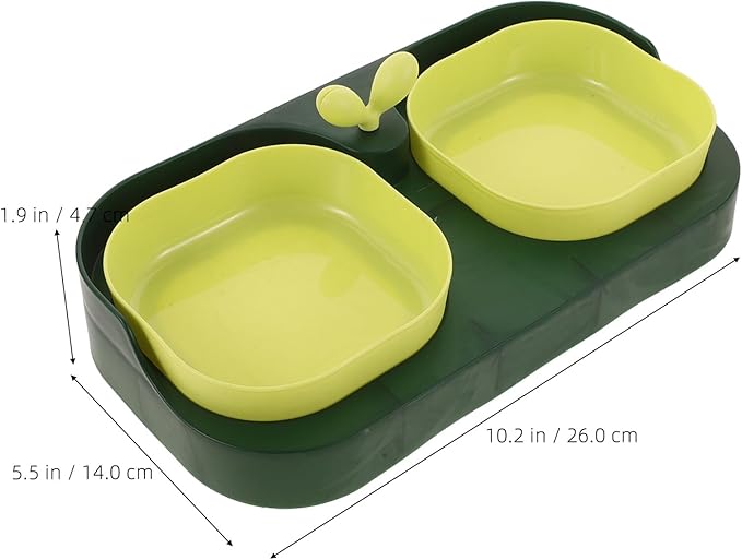 Toyvian Cat and Dog Double Feeding Bowl Set, 2-Compartment Plastic Pet Bowls with Water and Food Holder, Moss Green, Suitable for Kittens and Small Dogs, Practical Feeding Supply for Home