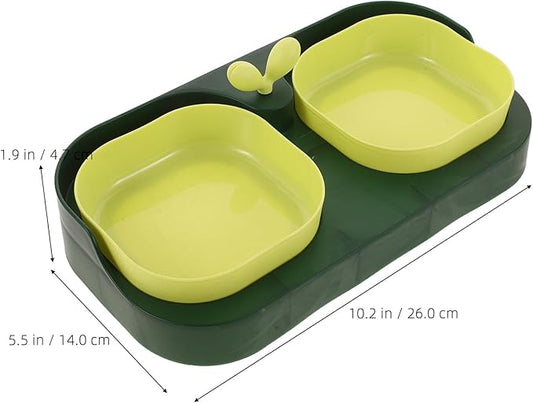 Toyvian Cat and Dog Double Feeding Bowl Set, 2-Compartment Plastic Pet Bowls with Water and Food Holder, Moss Green, Suitable for Kittens and Small Dogs, Practical Feeding Supply for Home