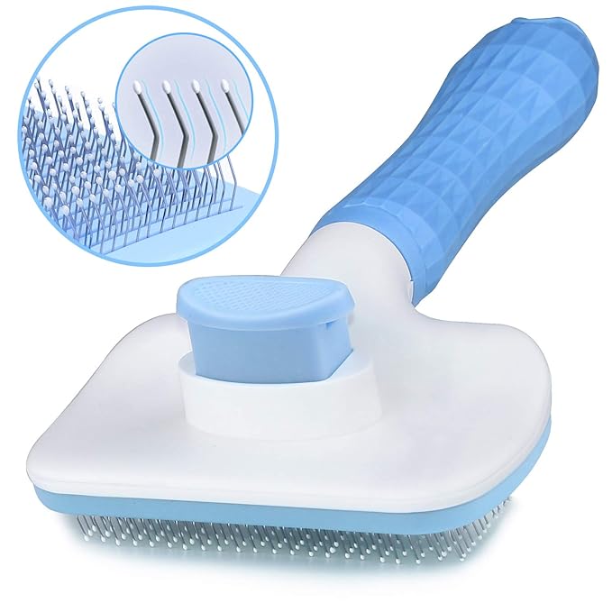 TIMINGILA Self Cleaning Slicker Brush for Dogs and Cats,Pet Grooming Tool,Removes Undercoat,Shedding Mats and Tangled Hair,Dander,Dirt, Massages particle,Improves Circulation (Blue)