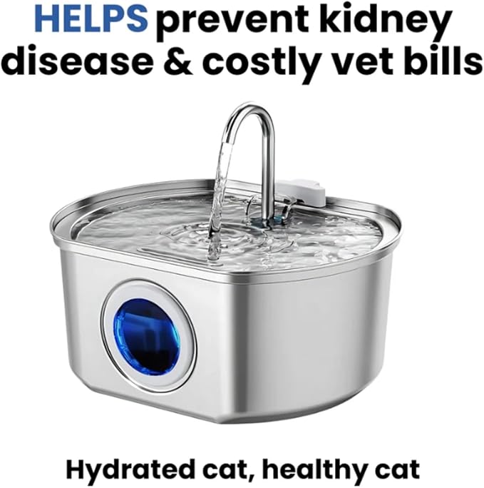 Pawirra Stainless Steel Water Fountain Original, Quiet Pet Fountain with Filter, Floor-Standing Fountains (1 Piece)
