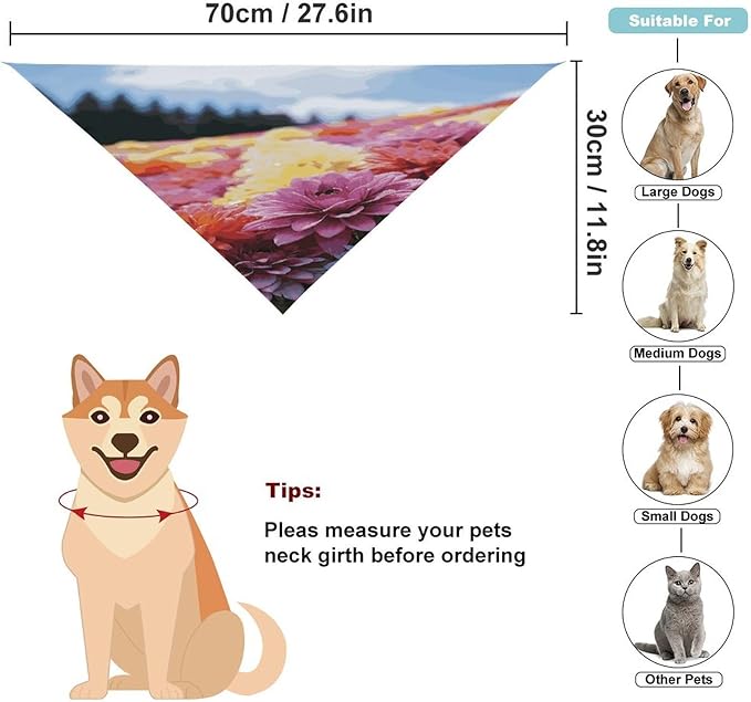Dog Bandana Spring Pet Scarf Adjustable Triangle Rainbow Flower Sea Printing Dog Bib Washable Polyester Puppy Bandana for Small Medium Large Dogs Cat Birthday Party Supplies