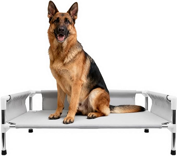 Makerfire Elevated Dog Bed, Raised Dog Sofa Bed for Medium Dogs, Detachable Cooling Indoor/Outdoor Pet Cot with Non-Slip Feet, Polyester Cotton (33''L x 20.5''W x 11.6''H)