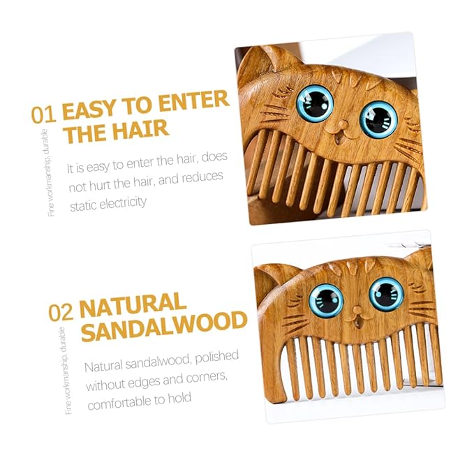 2pcs Natural Wooden Beard Comb Green Sandalwood Hair Comb Cat Brush for Haired Cats Grooming Tool