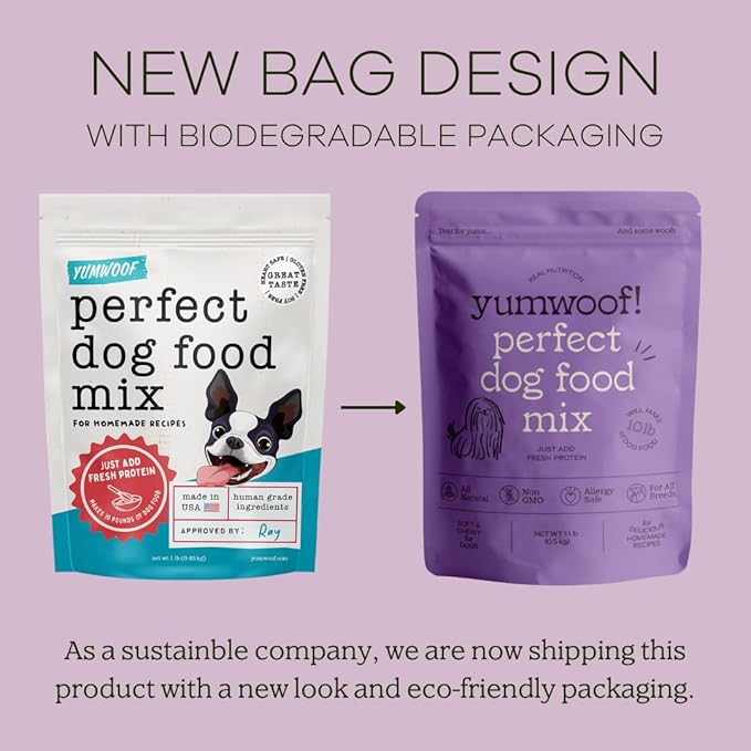 Yumwoof Perfect Dog Food Mix New (Healthy Grains) Recipe with Improved Taste | Makes 10 Pounds Fresh Homemade Food | Mix Turkey, Beef, Pork, Bison, Lamb, Elk & More | Human Grade, Low Carb & Non-GMO
