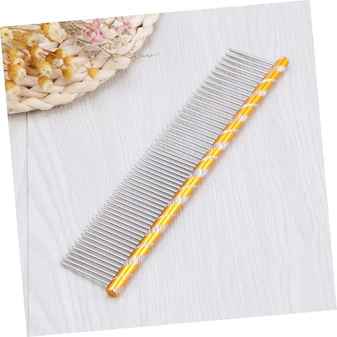 BESPORTBLE Stainless Steel Pet Shedding Comb for Dogs Cats Grooming Tool with Different Spaced Teeth for Fur Removal Yellow