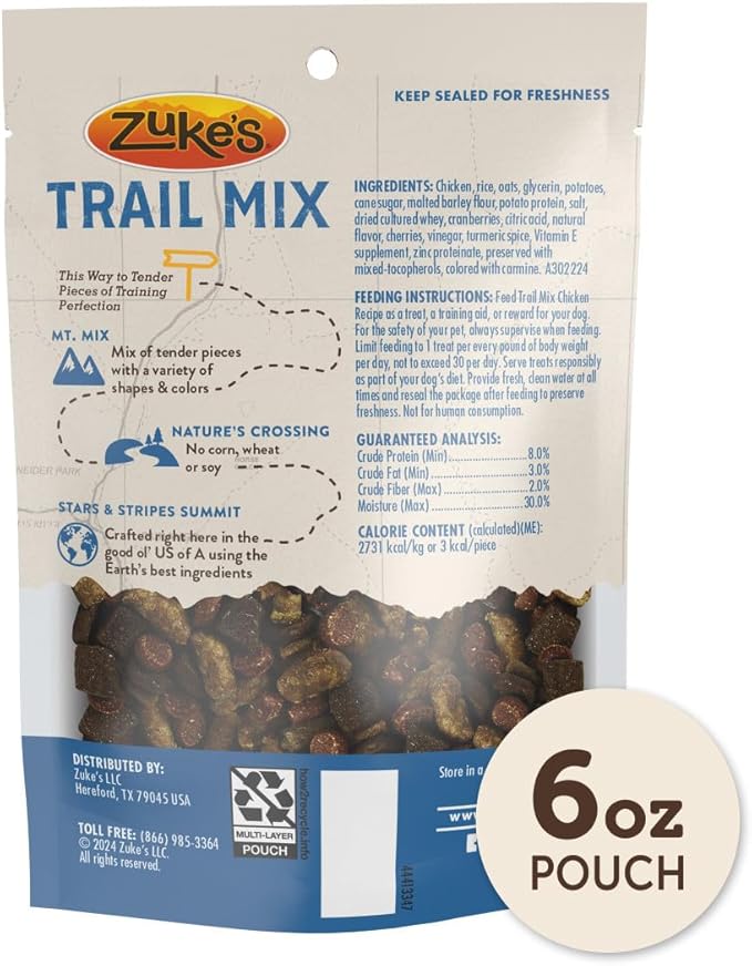 Zuke’s Trail Mix Pet Treats For Dogs of All Sizes, Soft Dog Treats With Real Chicken Recipe - 6 oz. Pouch