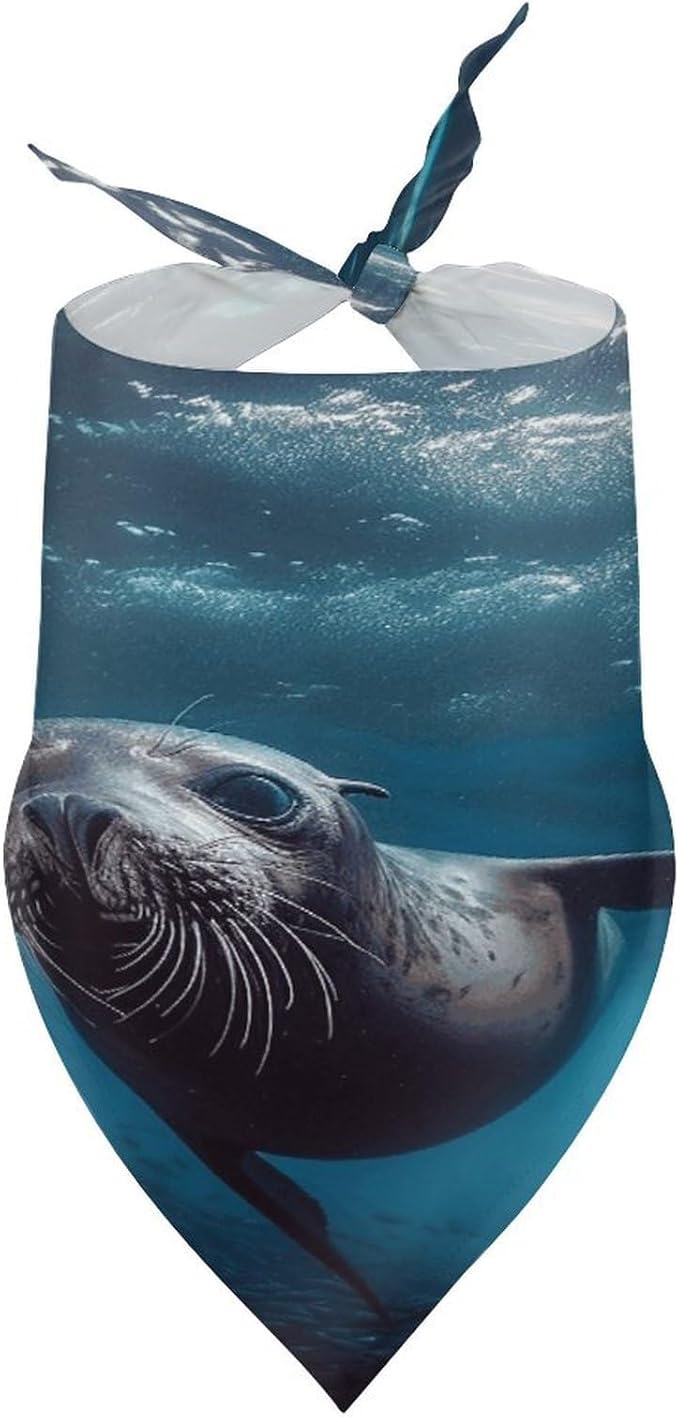 Dog Bandana Spring Pet Scarf Adjustable Triangle Underwater Sea Lion Printing Dog Bib Washable Polyester Puppy Bandana for Small Medium Large Dogs Cat Birthday Party Supplies