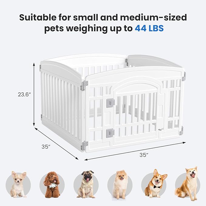 NEWBULIG Dog Playpen 4-Panel, 24IN Puppy Playpen, Stable Dog Play Pen Indoors/Outdoor with Secure Locking Door, Plastic Pet Fence for Small & Medium Dogs