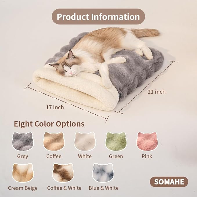 Self-Warming Cat Sleeping Bag, Enclosed Hooded Snuggle Sack with Dual-Side Plush Cat Cave Bed, Portable Foldable Pet Sleeping Pod for Indoor & Travel, Anti-Static, 21.7"x17.7"Pink