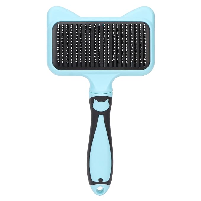 Cat Brushes for Domestic Cats - Cat Grooming Brush 140 Degree Curved Teeth Massage Function Pet SelfCleaning Brush with Resin Point (Blue)