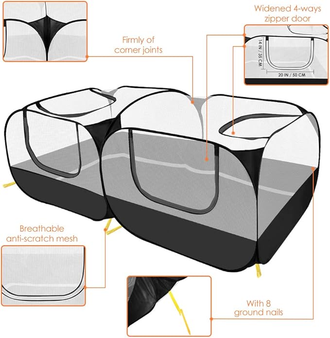 SlowTon Small Animals Playpen - Portable Chicken Coop Run Large Chick Brooder 73"x36"x25" with Detachable Bottom, Pop Up Pet Enclosure Cat Tent for Guinea Pig Bunny Puppy Indoor Outdoor (Flat Top)