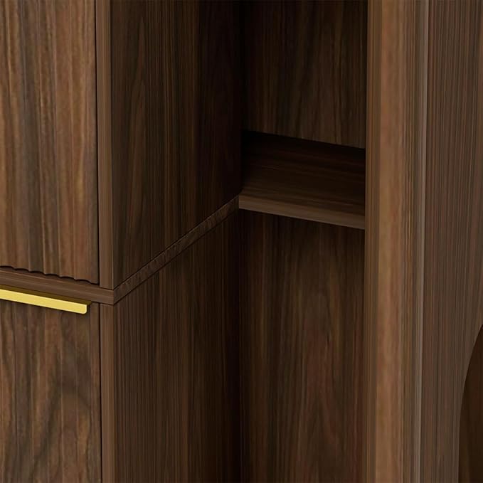 Cat Litter Box Enclosure Furniture, 2 Storey Hidden Litter Box Cabinet with Scratching Post & Storage Shelf, Fluted Modern Litter Box Enclosure for Living Room, Bedroom,Walnut