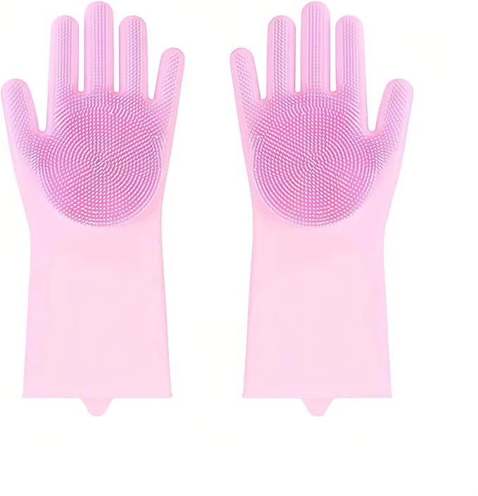 2 Pairs Pet Bathing Gloves - Universal Scratch-Resistant and Bite-Proof Massage Cleaning Silicone Gloves for Cats and Dogs, Essential Pet Grooming Tool (Pink)