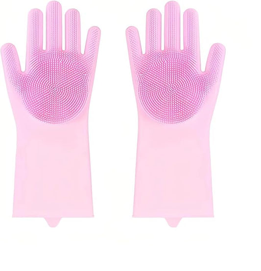 2 Pairs Pet Bathing Gloves - Universal Scratch-Resistant and Bite-Proof Massage Cleaning Silicone Gloves for Cats and Dogs, Essential Pet Grooming Tool (Pink)