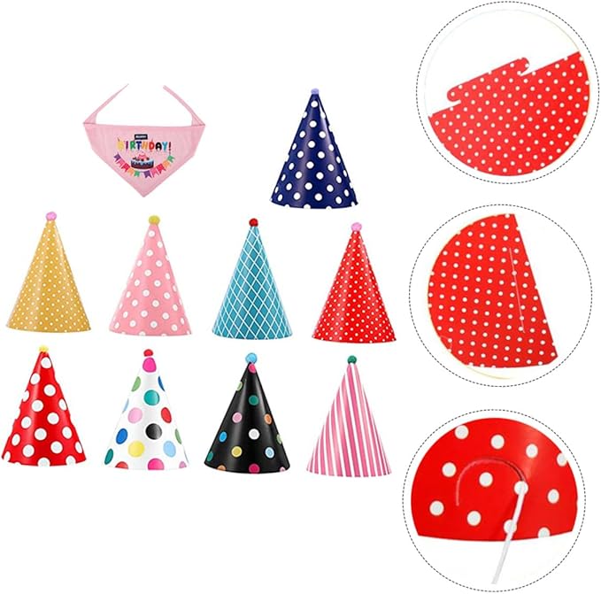 ibasenice Dog Birthday Party Hat and Saliva Bib Set, 9pcs Pet Birthday Caps with Bandana for Small to Medium Dogs, Decorative Pet Supplies for Celebration and Photo Sessions Random Color