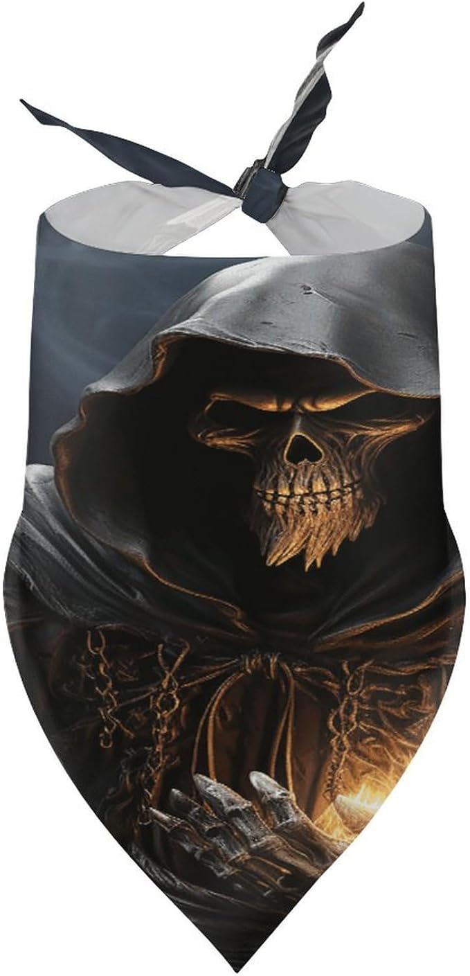 Dog Bandana Spring Pet Scarf Adjustable Triangle Grim-Reaper Printing Dog Bib Washable Polyester Puppy Bandana for Small Medium Large Dogs Cat Birthday Party Supplies