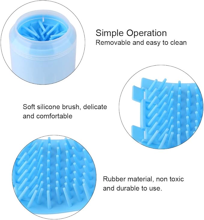 Portable Pet Paws Cleanseing Cup, Multifunctional Grooming Tool for Cats and Dogs, Rubber Silicunique, Easy to Cleanse and Use (Blue)