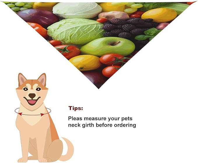 Dog Bandana Spring Pet Scarf Adjustable Triangle Fresh Fruits and Vegetables Printing Dog Bib Washable Polyester Puppy Bandana for Small Medium Large Dogs Cat Birthday Party Supplies