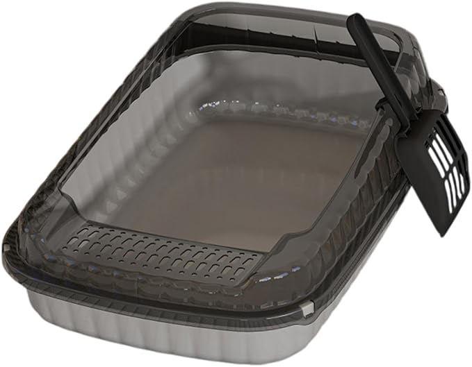 Semi-Closed Cat Litter Box with Heightened Design, Portable Splashproof Pet Toilet Tray for Indoor Cats and Small Pets- Grey