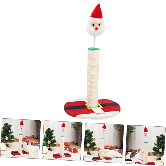 VOSAREA Christmas Cat Scratching Post for Indoor Cats Small Santa Claus Sisal Rope Scratcher Pole for Kittens