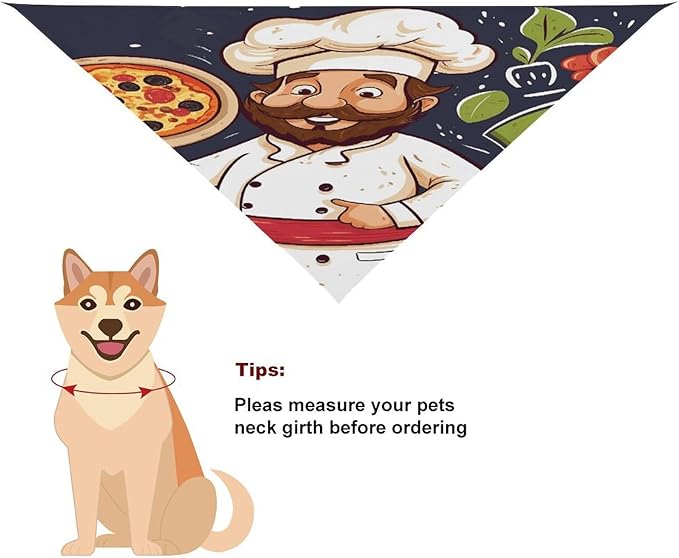 Dog Bandana Spring Pet Scarf Adjustable Triangle Chef Pizza Printing Dog Bib Washable Polyester Puppy Bandana for Small Medium Large Dogs Cat Birthday Party Supplies