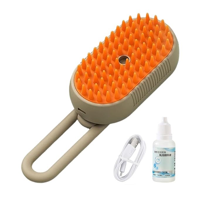 4 in 1 Cat Steam Brush for Shedding, Rechargeable Steam Brush for Cats and Dogs, Anti-Static Steam Pet Brushes, Massage, Cleaning, Shedding & Combing All In One (Orange+No-rinse Essence)