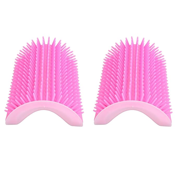 2PCS Self Grooming Cat Brush Interactive Toy Soft Cat Wall Corner Scratcher Massage Combs with Catnip (Pink)