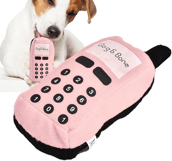 F&Yard Pet Chew Accessory Plush Phone Shape Squeaky Bite Item for Dogs and Cats, Soft Pet Play Supply (Pink)