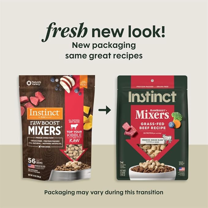 Instinct RawBoost Mixers, Freeze Dried Dog Food Topper, Grain-Free Recipe - All Natural Beef, 14 oz. Bag