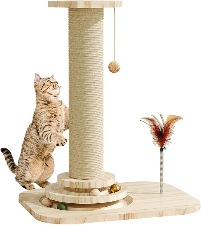 Cat Scratching Post, Small Scratching Post with Vertical Scratcher and Tracking Interactive Ball for Kittens