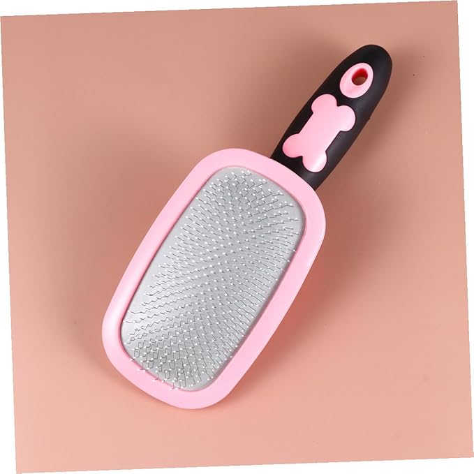 FRCOLOR Rotatable Pet Grooming Comb with Soothing Massage Bristles for Dogs and Cats Large Pink Cleaning Tool with Ergonomic Grip Removes Tangles Loose Hair Dander and Knots