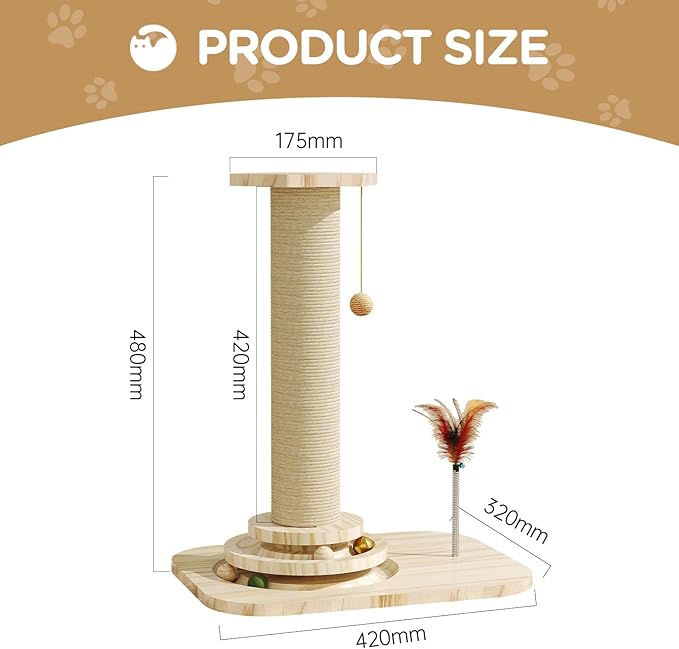 Cat Scratching Post, Small Scratching Post with Vertical Scratcher and Tracking Interactive Ball for Kittens