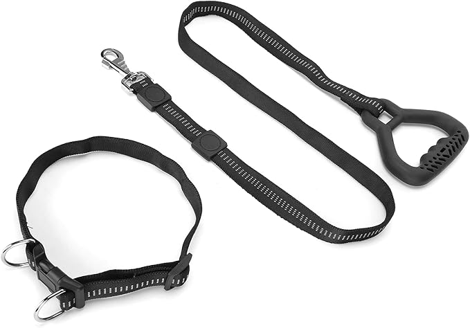 Heavy Duty Dog Leash Collar Set, Adjustable Nylon Leash with Soft PP Handle, Durable Rope Leash Collar for Small Medium Large Dogs, Pet Supply with Shock - Absorbing (Black)