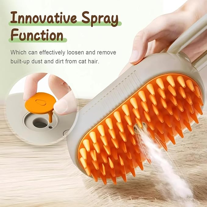 3 in 1 Cat Steam Brush for Shedding, Rechargeable Pet Brush with Steam, Anti-Static Steam Cat and Dog Hair Removal Brush, Set Massage Cleaning Pet Grooming Comb (White)