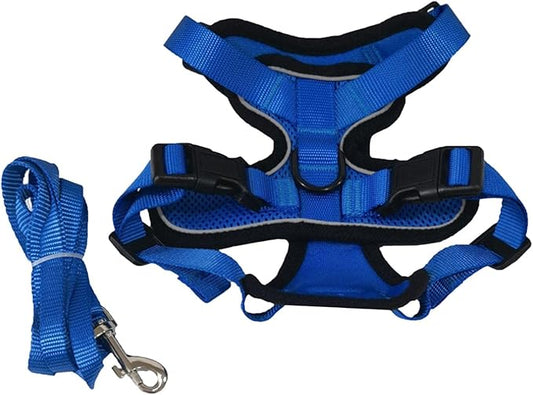 Cat Harness and Leash Set Reflective Easily Control Padded Soft Mesh Adjustable Chest Strap for Running Walking Training Pet Supplies, Blue XS