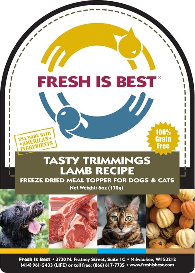 Fresh Is Best Tasty Trimmings – Lamb Freeze Dried Dog Food – Raw Freeze Dried Cat & Dog Food Toppers in Resealable Zipper Bag – Made in The USA