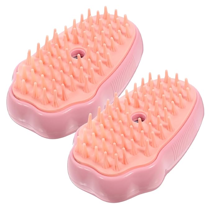 BESTonZON 2pcs Self-cleaning Cat Steamer Brush Multi-use Grooming Tool for Dogs and Cats Bath Brush Massage Bristles for Spa-like