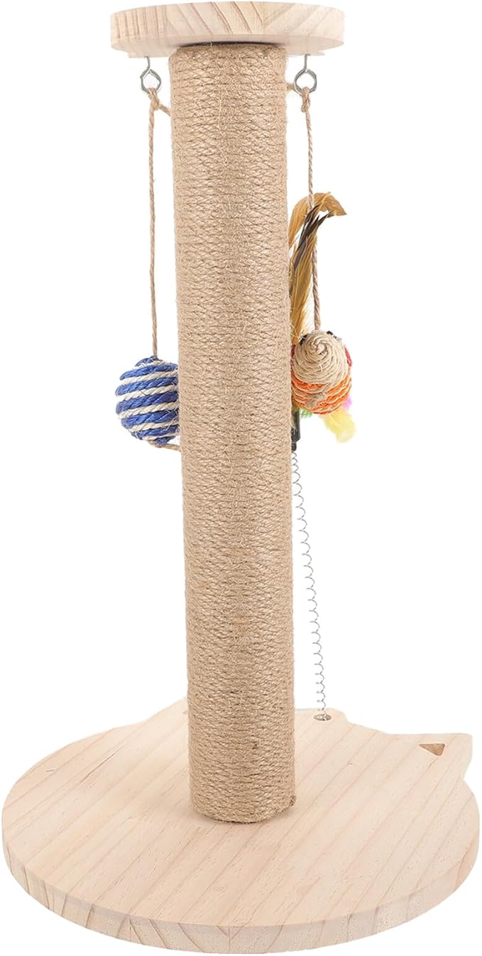 Artibetter Cat Scratching Post Indoor Sturdy Sisal Scratching Pole with Solid Wood Base Reusable Cat Claw and Kittens Random Color