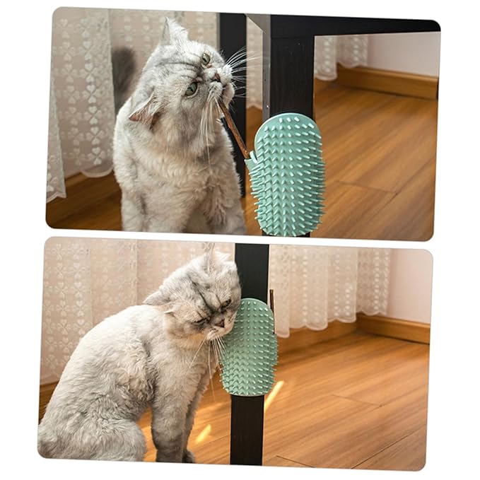 TOYANDONA Wall Corner Cat Massage Comb Wooden Cat Self Grooming Brush with Herbal Stick Pet Hair Removal Tool for Kitten Random Color
