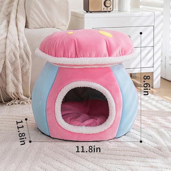 Cute Mushroom Cat House Cat Cave Bed for Indoor Warm Dog nest with Detachable Cushion for Puppy and Kitten