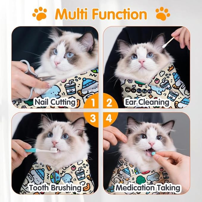 Cat Grooming Wrap, Cat Grooming Supplies, Cat Wrap for Cutting Nails, Self-Adhesive Grooming Bag Restraint for Nail Clipping, Medicine Taking