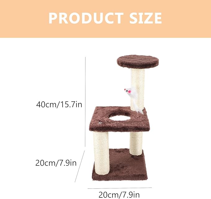 Cabilock 3-Layer Jute Cat Scratching Post with Hanging Ball Wear-Resistant Floor Scratcher for Indoor Cats and Kittens Multi-Level Activity Tower in Coffee Color